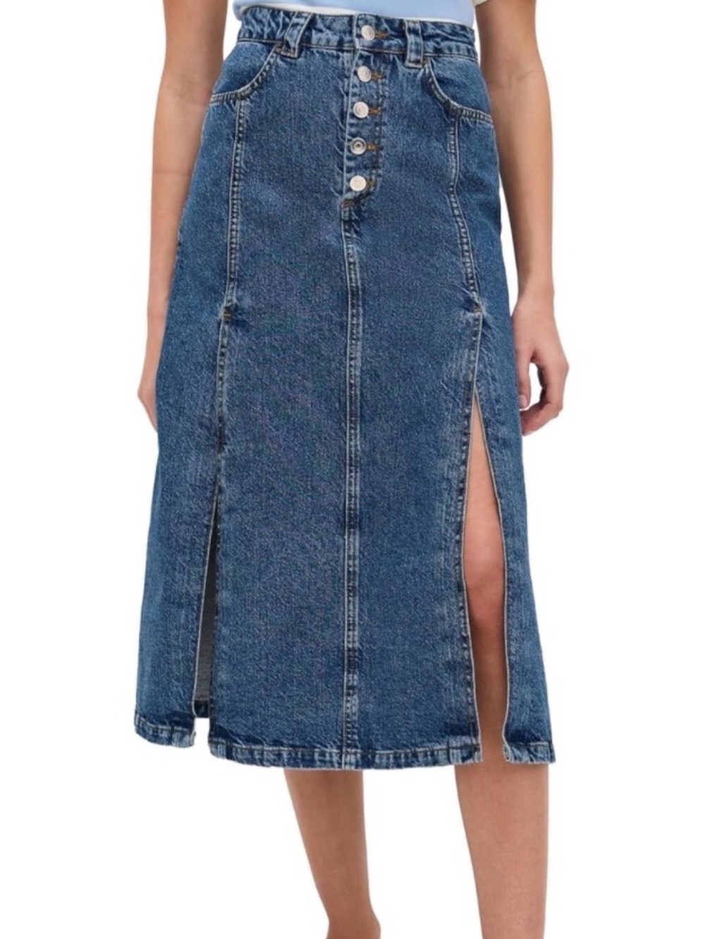 ALIGNE Denim Midi Skirt high rise with slits women’s size 2